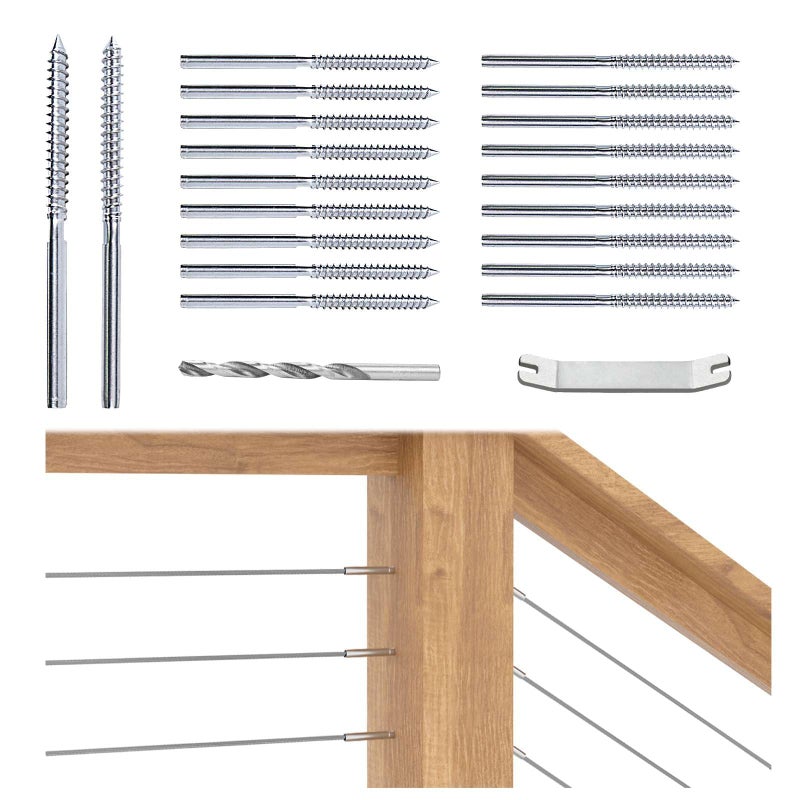 Muzata 20 Pack 1/8" Cable Railing Hardware Kit Swage Lag Screws Left and Right Handed Thread for Wood Post T316 Stainless Steel Deck Cable Railing System 10 Pairs CK17 - Image 1